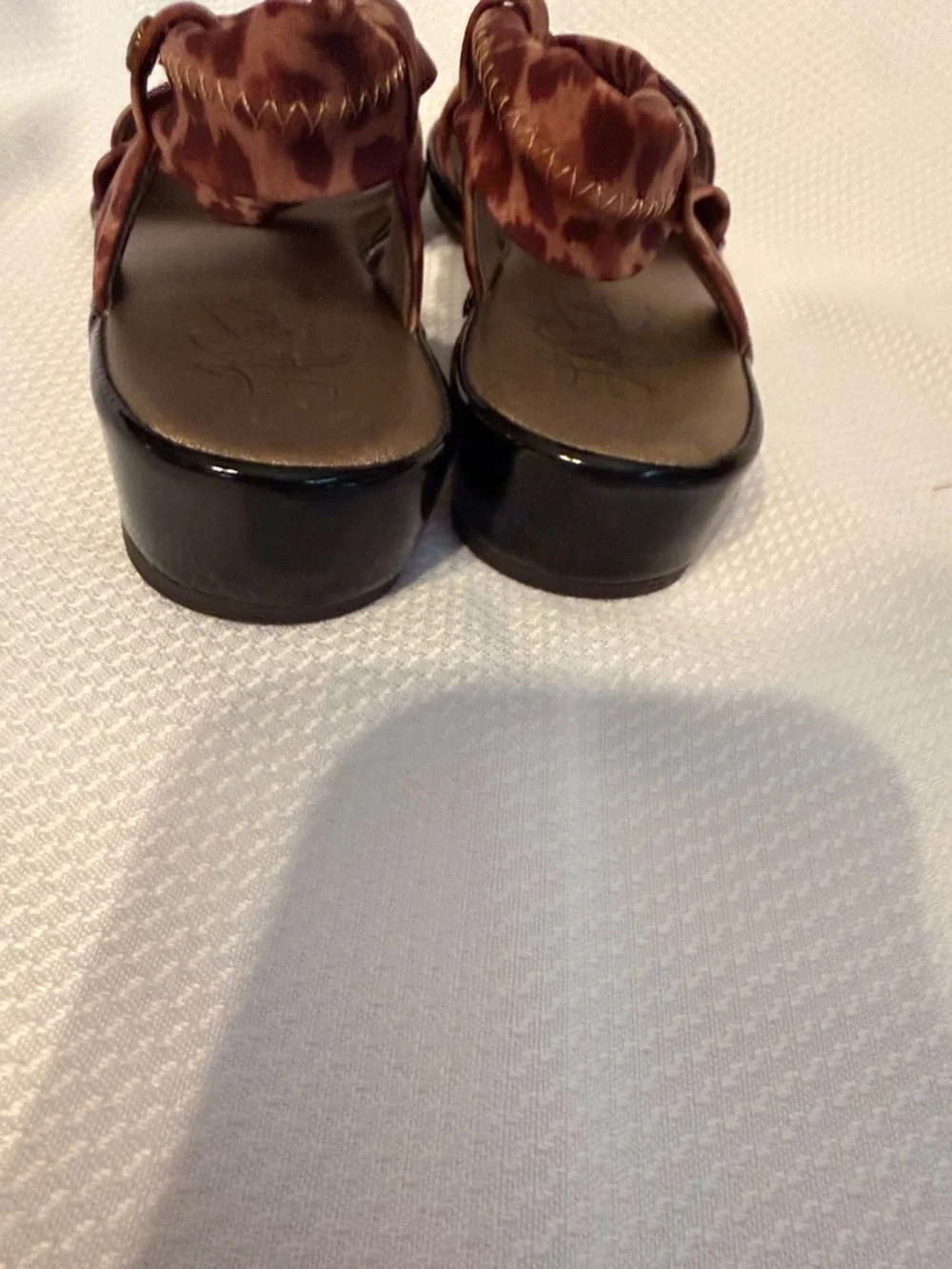 LifeStride Debutante Leopard Print Wedge Sandal Brown Wide 7W SoftSystem Comfort